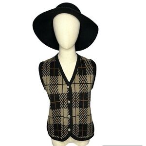 Vintage Tally Ho Creation Plaid Knit Button Front V-Neck Vest Medium